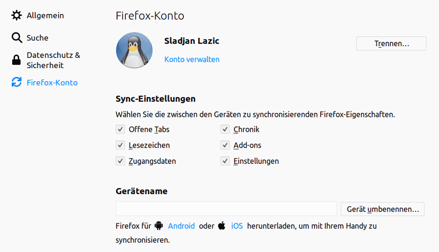 Firefox Sync einrichten