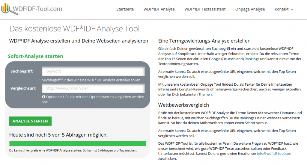 kostenloses SEO WDF*IDF Tool