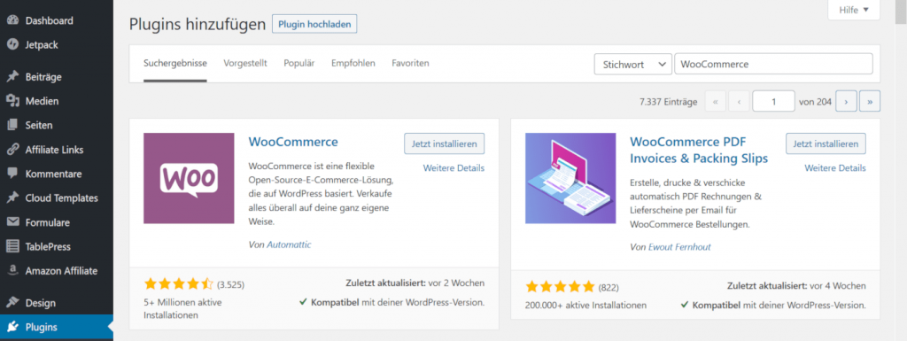 WooCommerce installieren